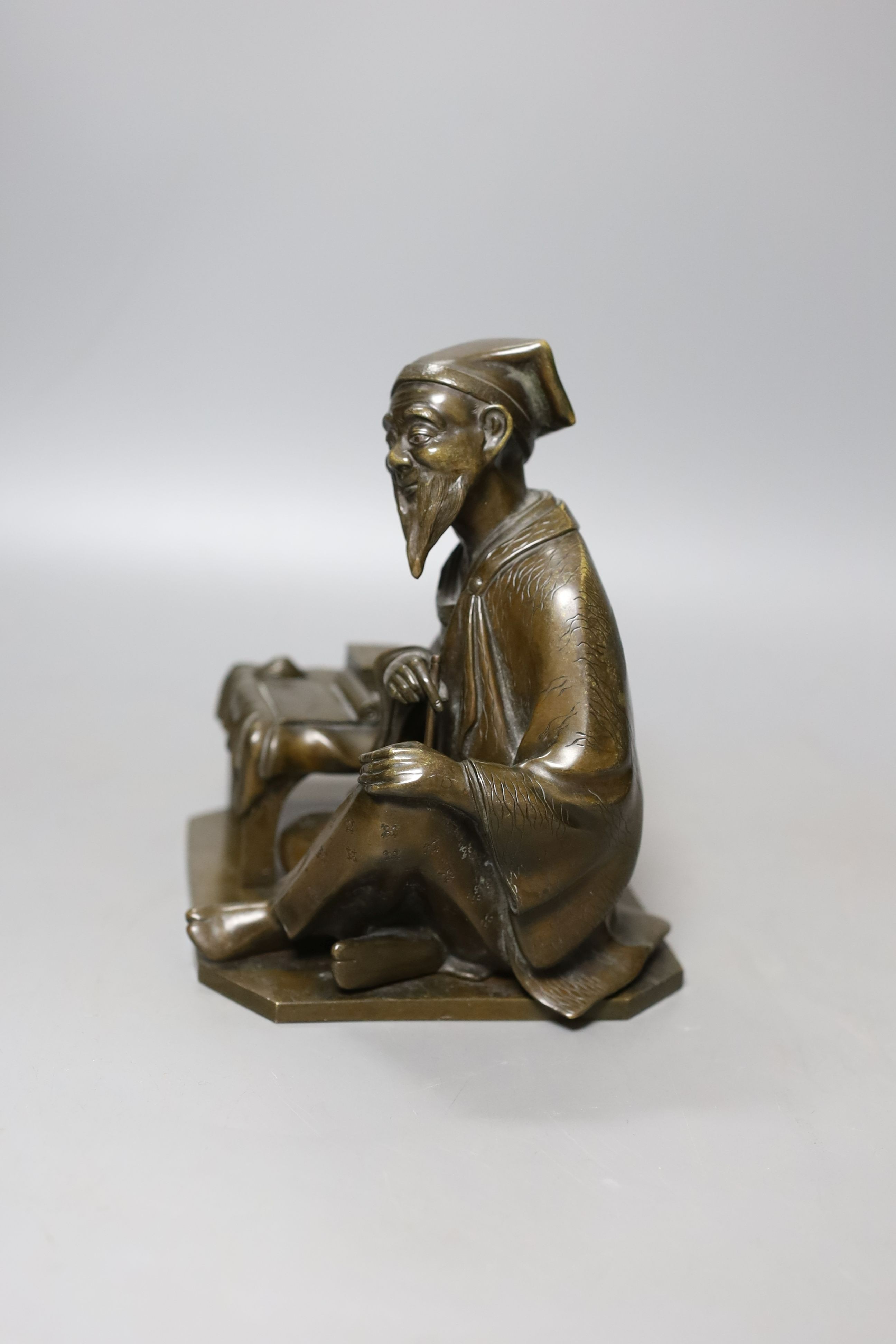 A Japanese bronze figure of a scholar, Meiji period - 18cm tall